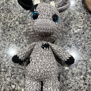 Crochet Plush Cow Stuffed Animal - Gray and Black